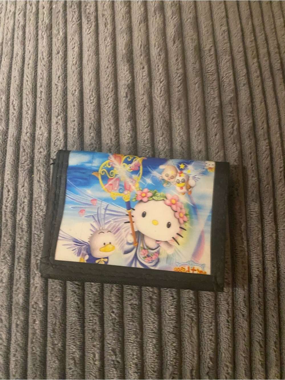Hello Kitty Kids Black Trifold Wallet with Rainbow Cartoon Print vintage